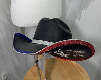 Rimmed Rhinestone Cowgirl Hat. Western Wedding. Country Concert. Space   Costume. Bridesmaids Outfits. Bachelorette Party.