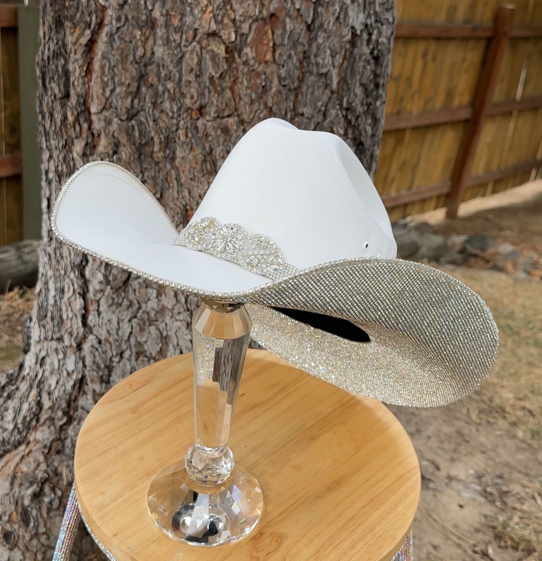 Broach & Fringe Rhinestone Cowgirl Hat. Western Wedding  display picture 1