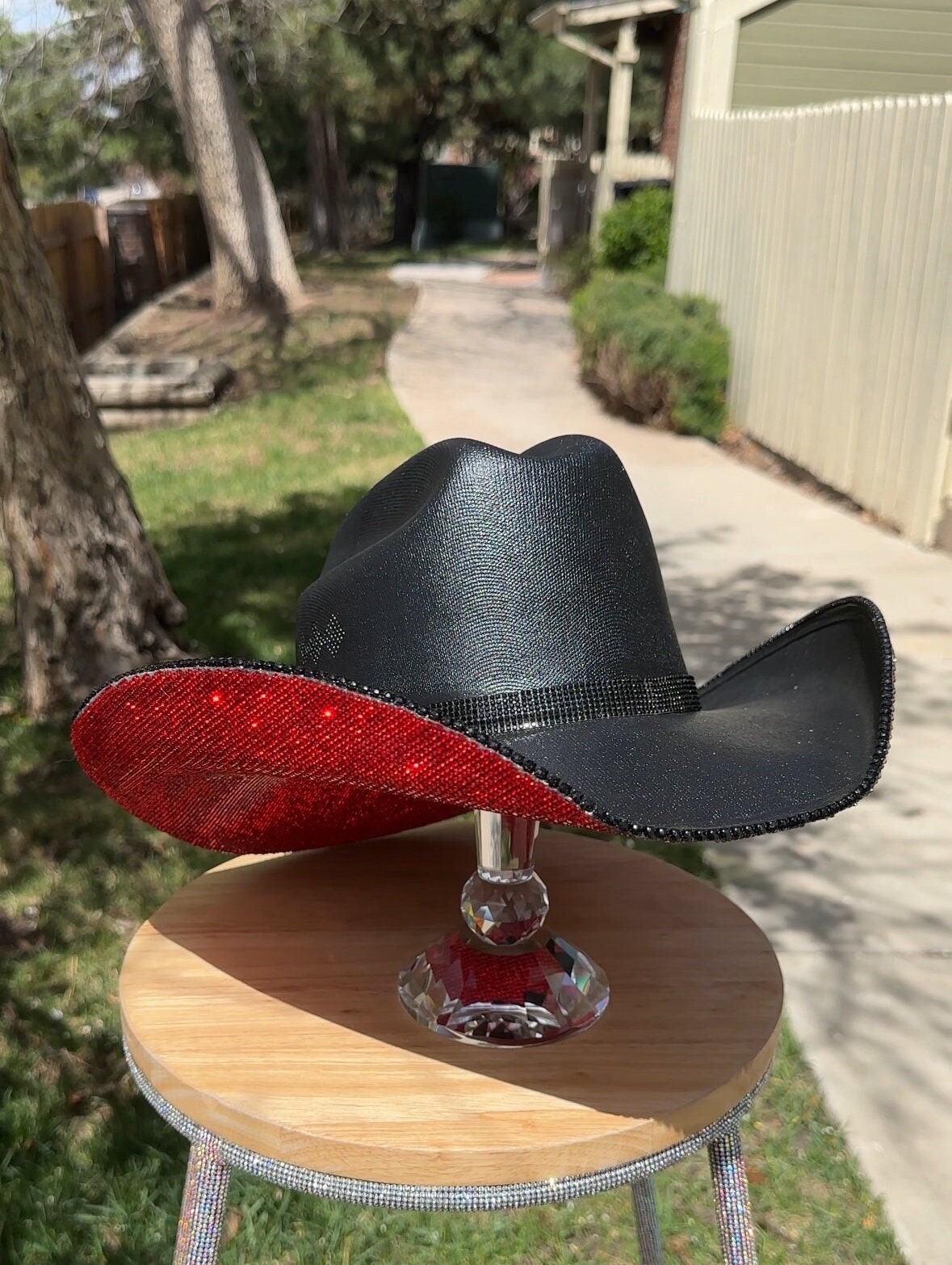 Sparkly Black & Red Rhinestone Cowboy Hat | Glam Festival & Concert Cowgirl Hat Custom Rhinestone Cowboy Hat: Red Crystal Heart Hat - Etsy main image 3