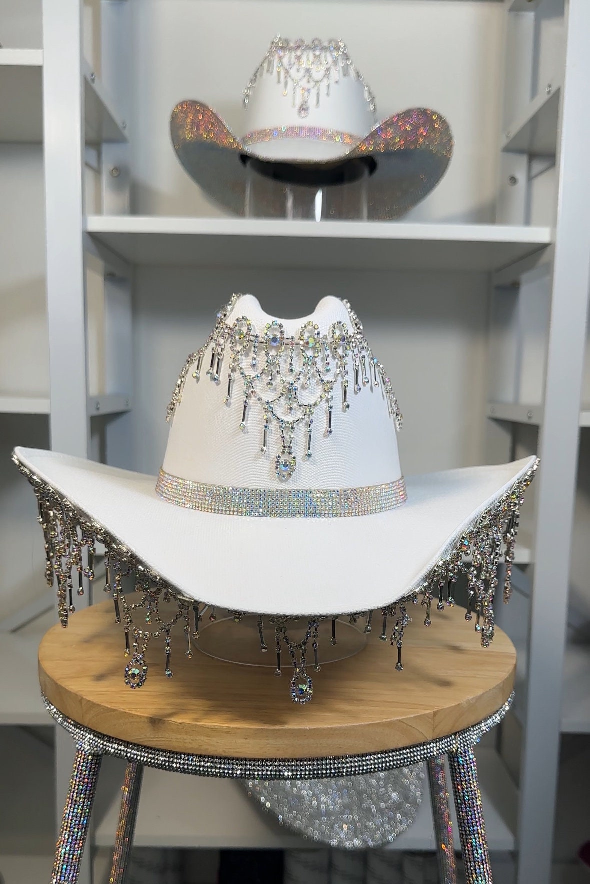 Fringe Rhinestone Cowgirl Hat. Western Wedding. Country  display picture 3