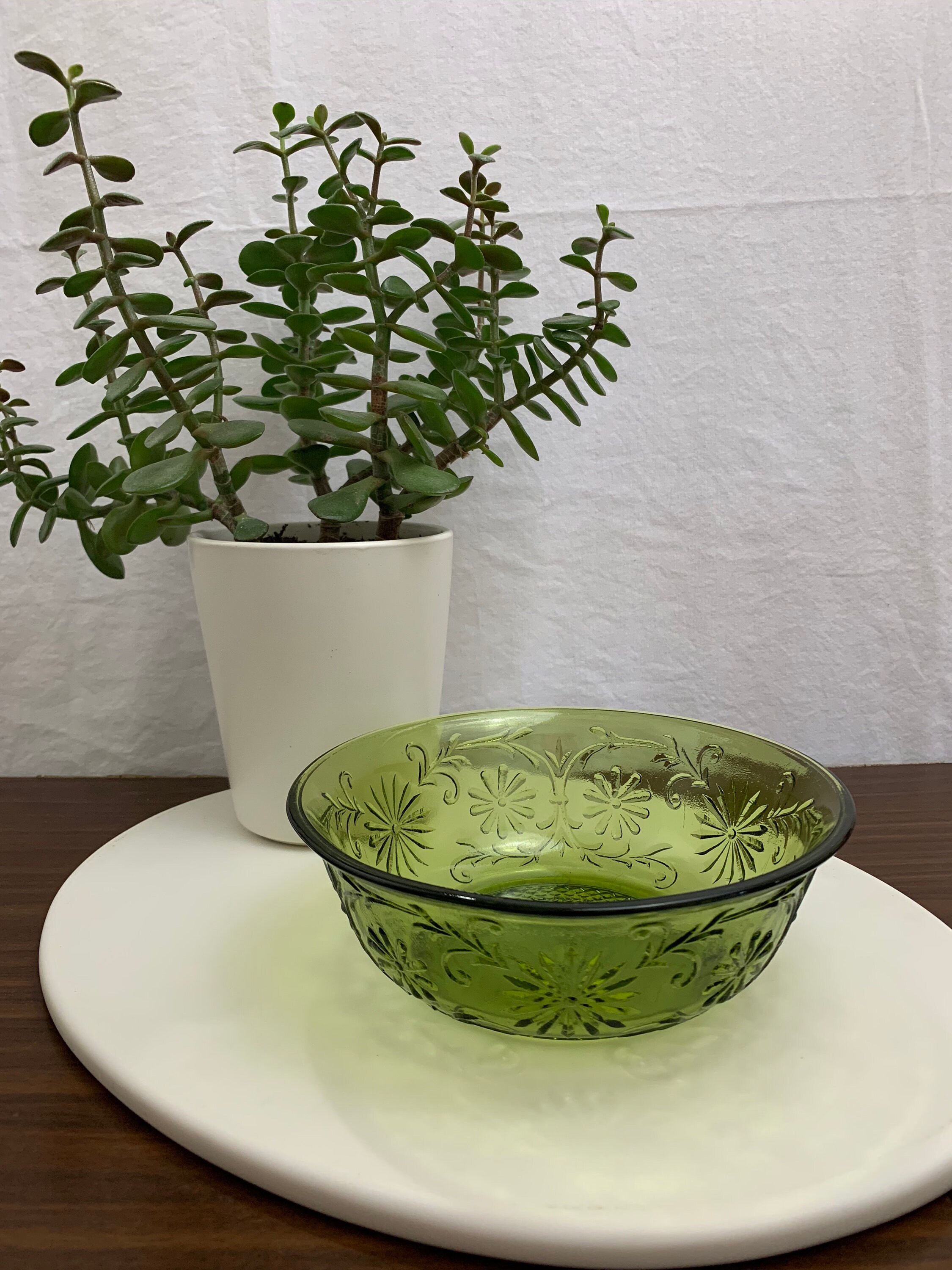 FTD 1979 Green Glass Serving Bowl Etsy