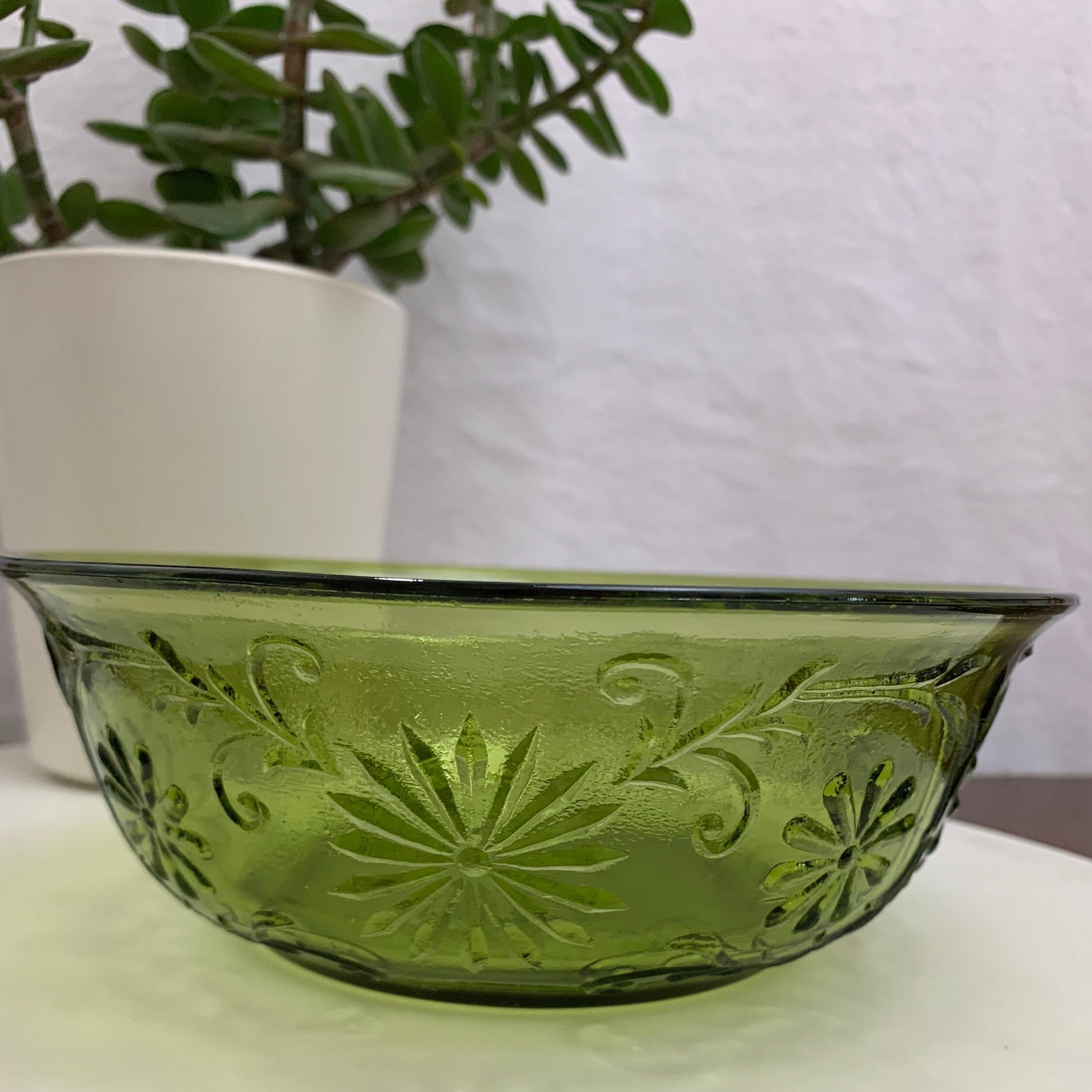 FTD 1979 Green Glass Serving Bowl Etsy