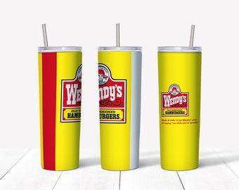 Wendy's Classic Throwback Old School Yellow Cup Tumbler Wrap PNG 20 oz. Straight Sublimation Print File