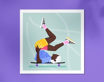 Lustiges Skater-Girl-Poster | Kunstdruck | Wunderschöne Wandkunst für Ihr Zuhause 13x13 | 23x23 | 30x30 | 50x50cm