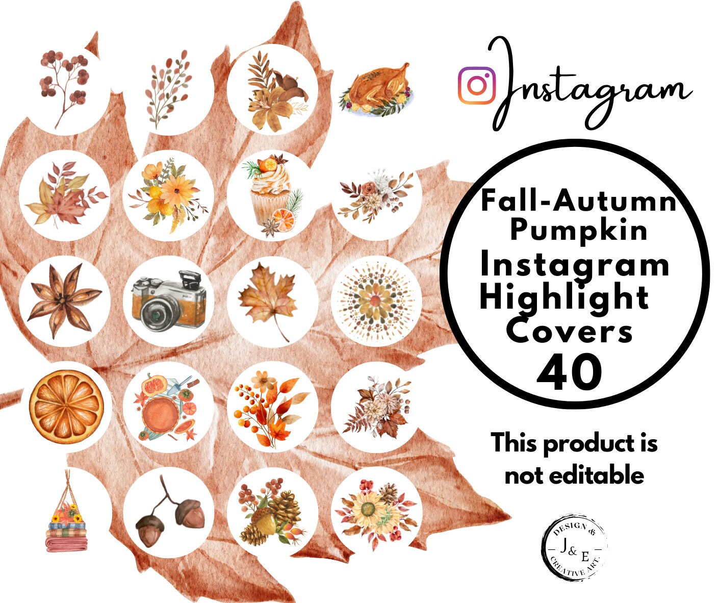 Autumn Instagram Story Highlights Icons, Pumpkin Watercolor IG ...