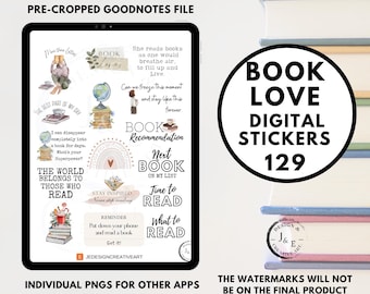 Book Love Digital Stickers for GoodNotes, Bookworm Stickerbook, Digital Planner Stickers, Bookish Digital Stickers, Reading Digital Stickers