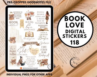 Book Love Digital Stickers for GoodNotes, Bookworm Stickerbook, Digital Planner Stickers, Bookish Digital Stickers, Reading Digital Stickers