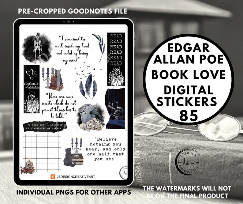 Edgar Allan Poe Goodnotes Stickers, Book Love Digital Stickers for ...