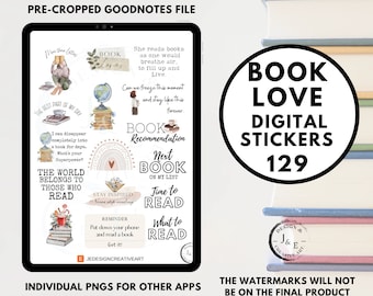 Book Love Digital Stickers for GoodNotes, Bookworm Stickerbook, Digital Planner Stickers, Bookish Digital Stickers, Reading Digital Stickers