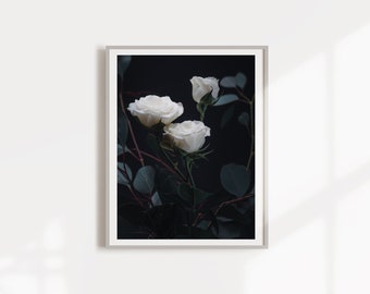 White Vertical Rose - Large flower wall art, Flower print, Fine art photography, Montreal, Canada
