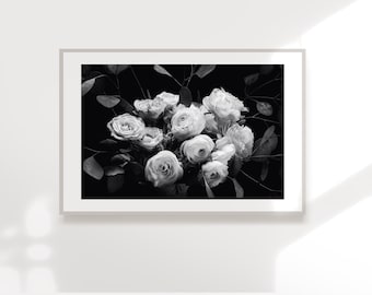 Black and White Rose Bouquet Photography Print (Digital Download)