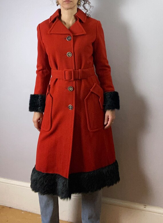 Vintage 70s, wool trench coat, belted, size small… - image 5