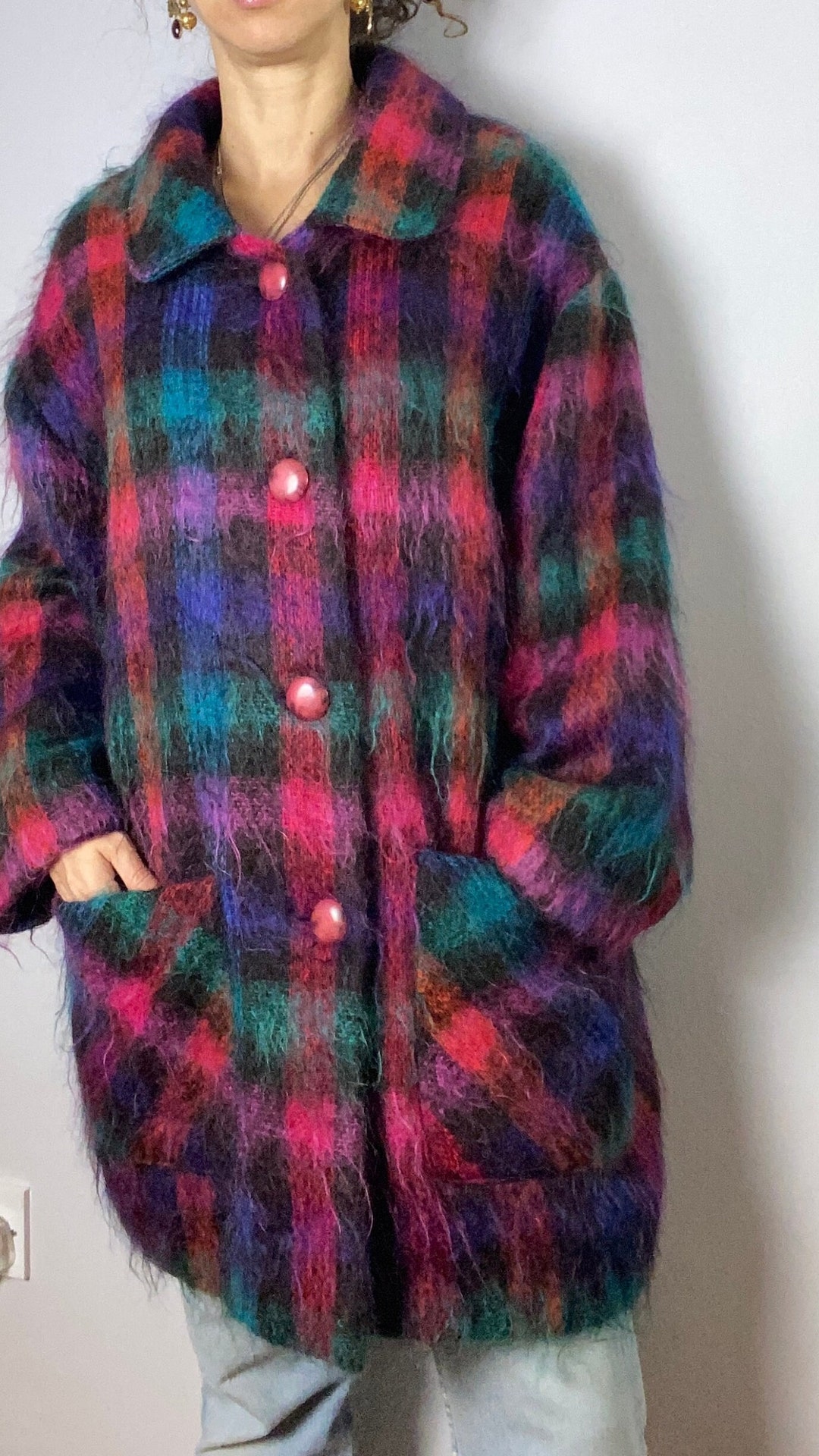 Vintage 60s / 70s Checked Plaid Tartan Mohair Coat. Etsy UK