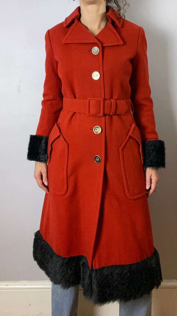 Vintage 70s, wool trench coat, belted, size small,