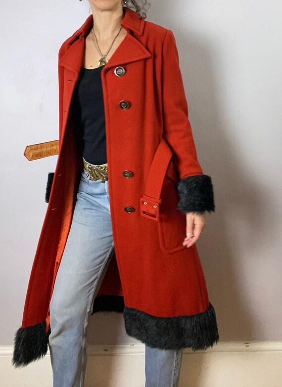 Vintage 70s, wool trench coat, belted, size small… - image 2