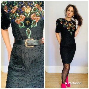 Vintage 80s Beaded sequinned party dress size 8-12