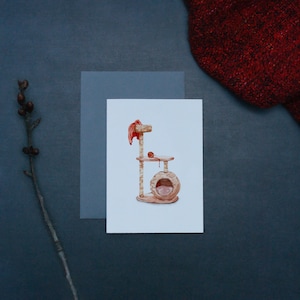 Beileidskarte für Katzenbesitzer – Aquarellmotiv Kratzbaum – A6 Klappkarte mit Kuvert – Kondolenzkarte, Trauerkarte