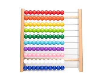 Natural abacus calculation frame made of wood beech for primary school children - 100 wooden rake board - Colorful balls with tasks - Fun and games for