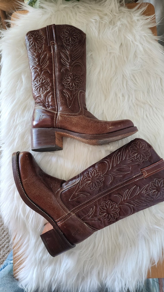 Frye Campus Floral Chunky Western Boots Vintage ~ 