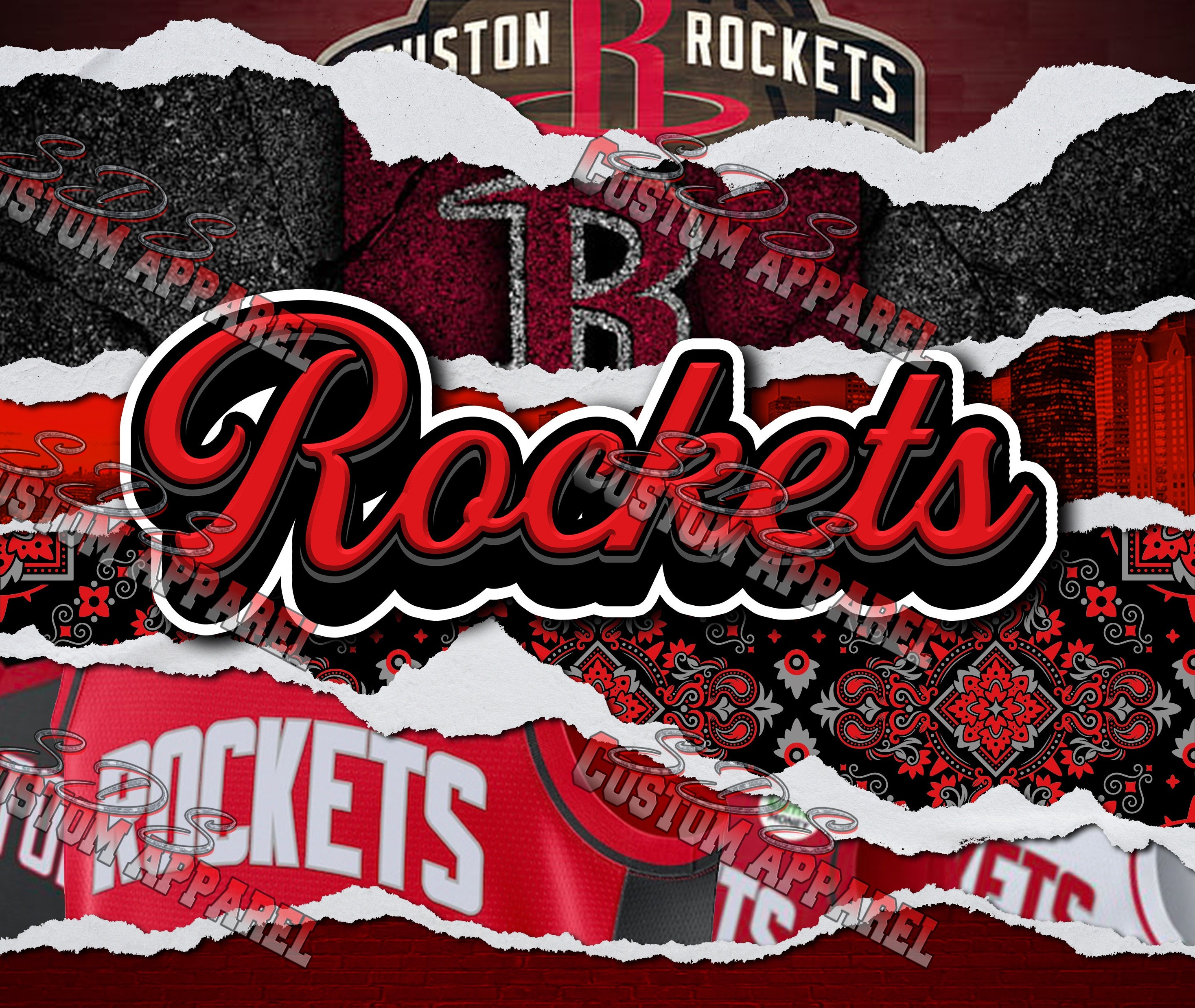 Gildan NBA HOUSTON ROCKETS Men's Light the Fuse Red Graphic T Shirt - Size L