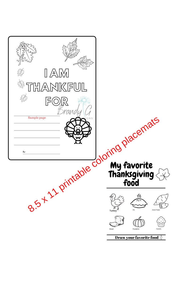Children's Printable Coloring Placemats for Thanksgiving Etsy