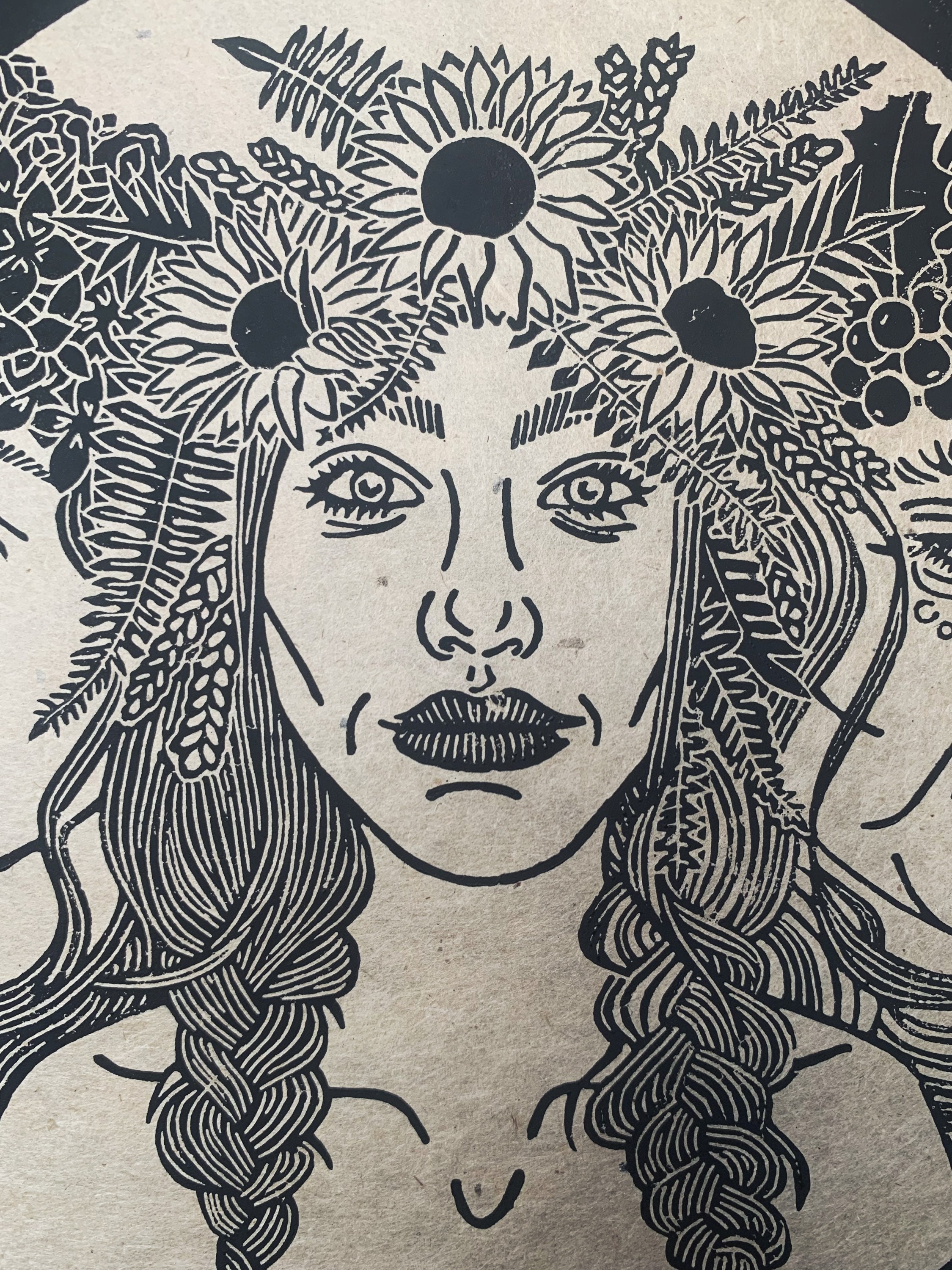 Triple Goddess A3 Black Lino Print on Handmade Brown Paper - Etsy Canada