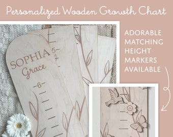 Personalized Wooden Growth Chart for Kids, Wood Height Chart, Personalized Baby Gift, Kids Height Chart, Woodland Themed Nursery, Nature