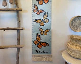 Personalized Growth Chart for Kids,Butterfly Height Chart,Blue,Monarchs,Kids Height Chart,Family Growth Chart,Woodland Nursery Decor