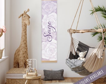 Personalized Growth Chart | Roses | Boho Nursery Decor | Dusty Lavender | Kids Growth Chart | Canvas Growth Chart | Dusty Rose Blue Pink