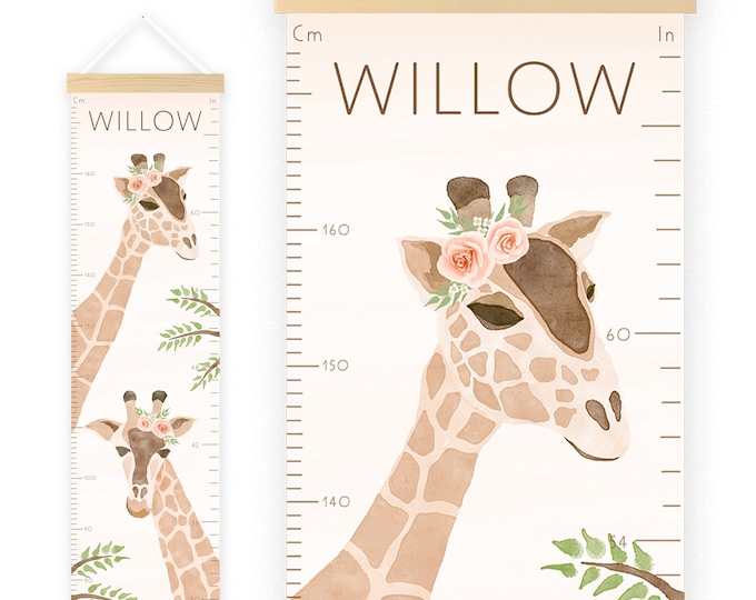 Personalized Growth Chart for Kids,Giraffe w/ Flowers,Giraffe Kids Height Chart,Growth Chart Ruler,Safari Nursery,Kid Friendly Decor