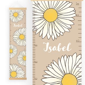 Personalized Daisy Growth Chart, Daisy wall decor,Beige,Neutral Decor,Wildflowers,Height chart,Growth Chart Ruler