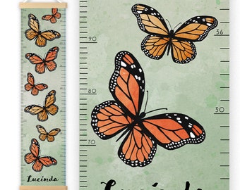 Personalized Growth Chart for Kids,Butterfly Height Chart,Green,Monarch,Kids Height Chart,Family Growth Chart,Woodland Nursery Decor