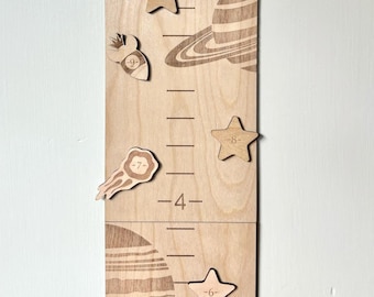 Personalized Wooden Growth Chart: Solar System Space Theme, Includes Height Markers