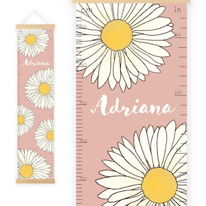 Personalized Canvas Growth Chart, Daisy wall decor, Blush Nursery,Large Daisies,Wildflowers,height chart,Growth Chart Ruler