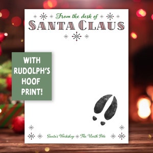 Membrete imprimible desde el escritorio de Papá Noel / Huella del reno Rodolfo / Membrete de Papá Noel / Huella de pezuña / Magia navideña / Nochebuena
