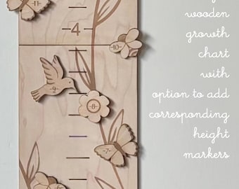 Personalized Wooden Growth Chart: Woodland Wildflower Nursery Decor