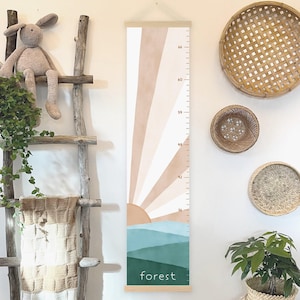 Personalized Growth Chart, Height Chart Canvas, Woodland Decor,Mountain Decor,Wall Growth Chart, Growth Chart Ruler, Sunrise