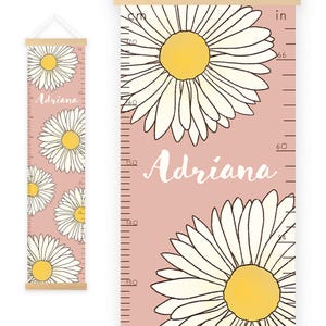 Personalized Canvas Growth Chart, Daisy wall decor, Blush Nursery,Large Daisies,Wildflowers,height chart,Growth Chart Ruler