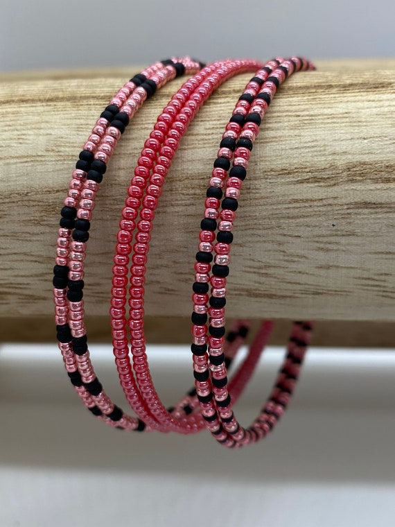 Glass Seed Bead Memory Wire Bracelet/ Piece Set/ Delicate Tiny