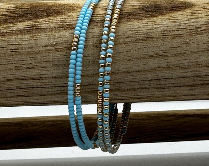 Glass Seed Bead Memory Wire Bracelet/ 2 Piece Set/ Delicate Tiny Seed ...