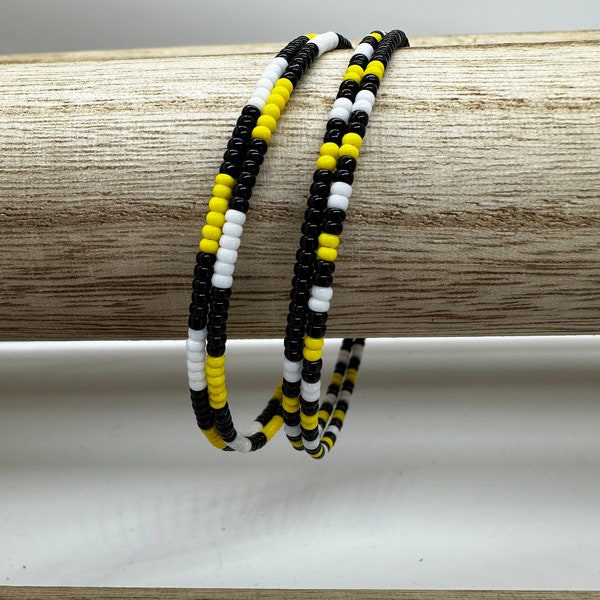 Pittsburgh Steelers/Glass Seed Bead Memory Wire Bracelet/ 2 piece set/ Delicate Tiny Seed Bead /Adjustable/ Stackable/Handmade/Lightweight