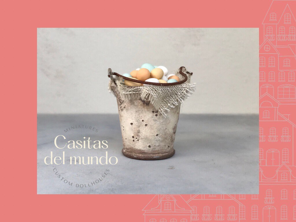 Metal cube with eggs farmhouse miniature dollhouse scale 1:12 Metal cube with eggs farmhouse miniature dollhouse scale 1:12