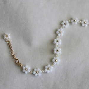 White Crystal Bead Flower Bracelet | Delicate Crystal Flower Bracelet | Daisy Chain Bracelet