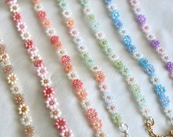 Bracelets fleurs en perles | Bracelets marguerites | Bracelets d'amitié en perles | Bracelets assortis | Cadeau pour elle