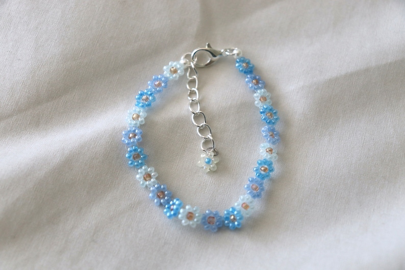 Beaded Flower Bracelets Daisy Bead Bracelets Beaded Friendship Bracelets Matching Bracelets Gift for Her perfect blues