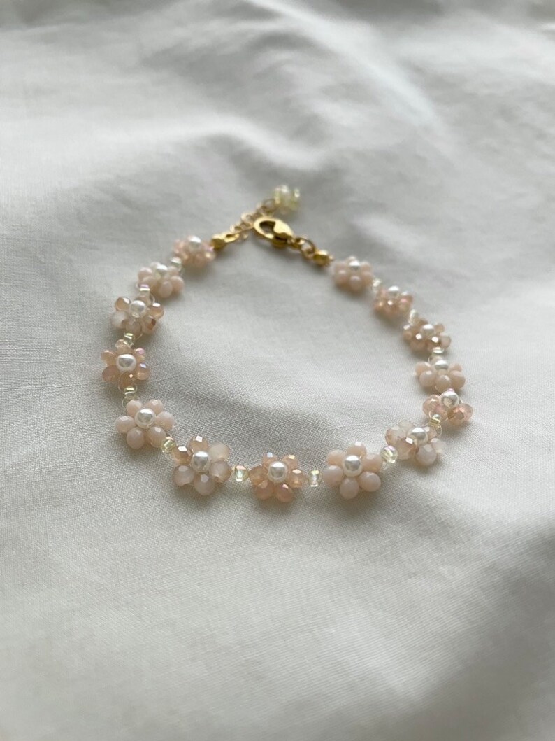Crystal Bead Flower Bracelet Delicate Crystal Flower Etsy