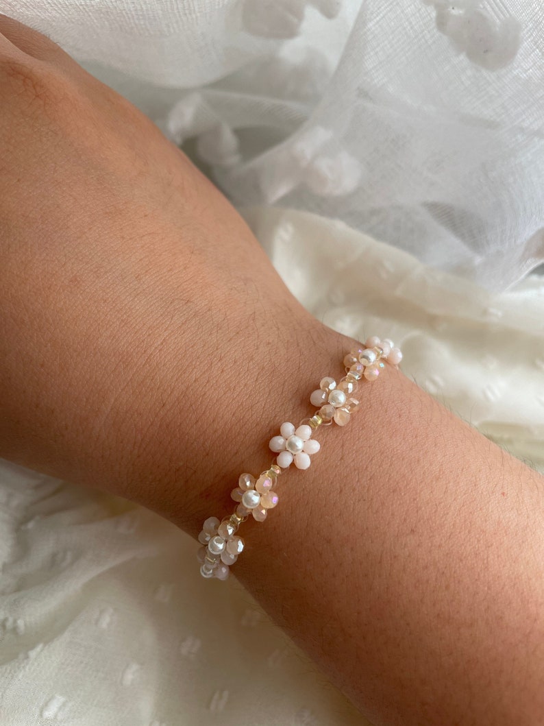 Crystal Bead Flower Bracelet Delicate Crystal Flower Etsy