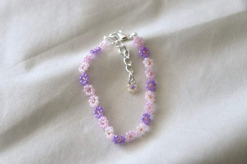 Beaded Flower Bracelets Daisy Bead Bracelets Beaded Friendship Bracelets Matching Bracelets Gift for Her violet haze