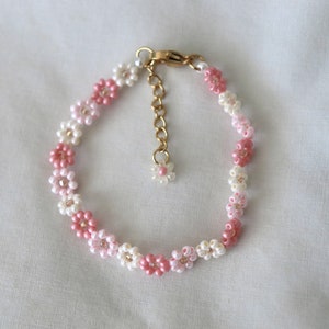Beaded Flower Bracelets Daisy Bead Bracelets Beaded Friendship Bracelets Matching Bracelets Gift for Her strawberry milk