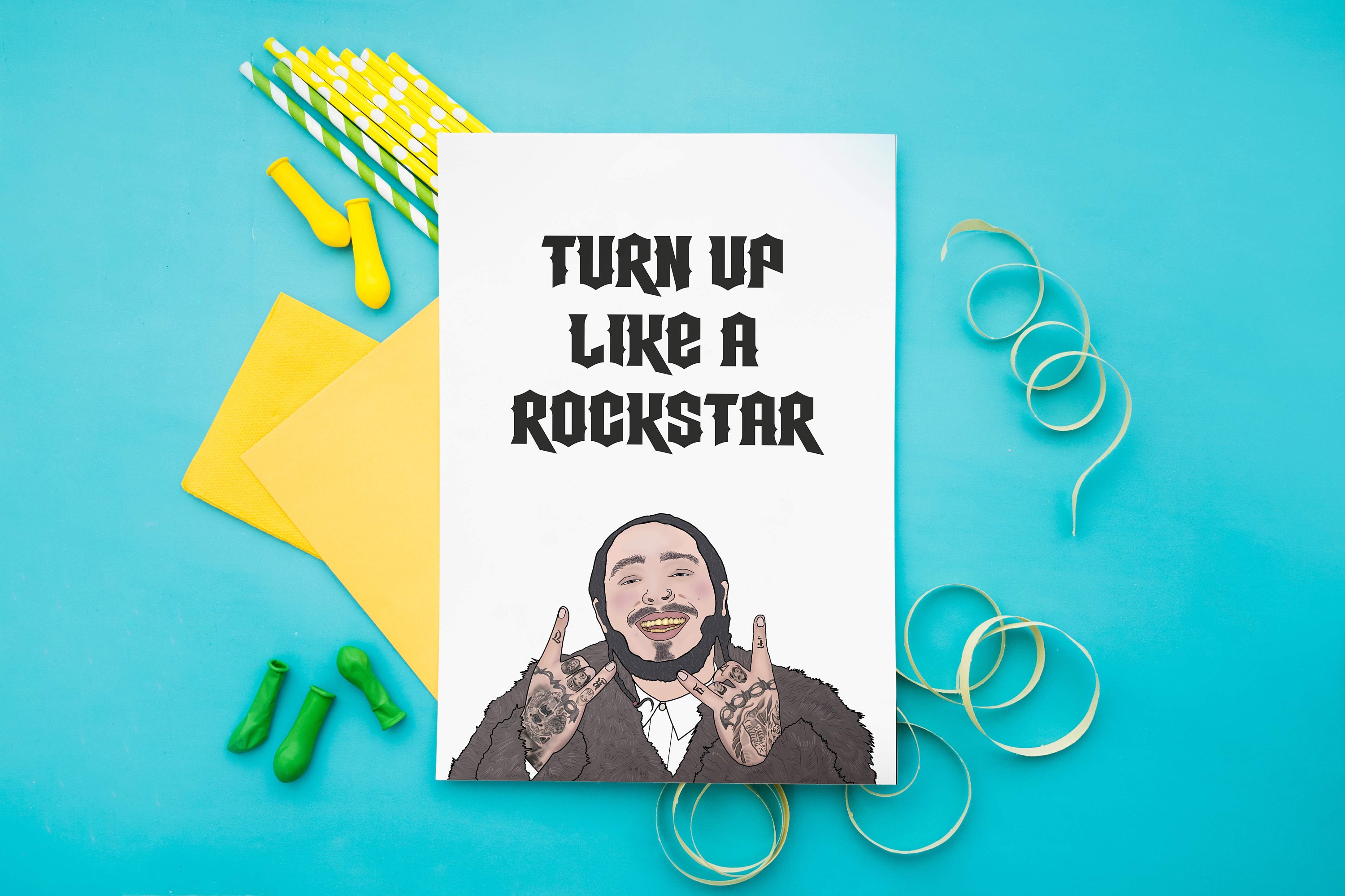 Post Malone Card Turn up Like a Rockstar Celebrity 